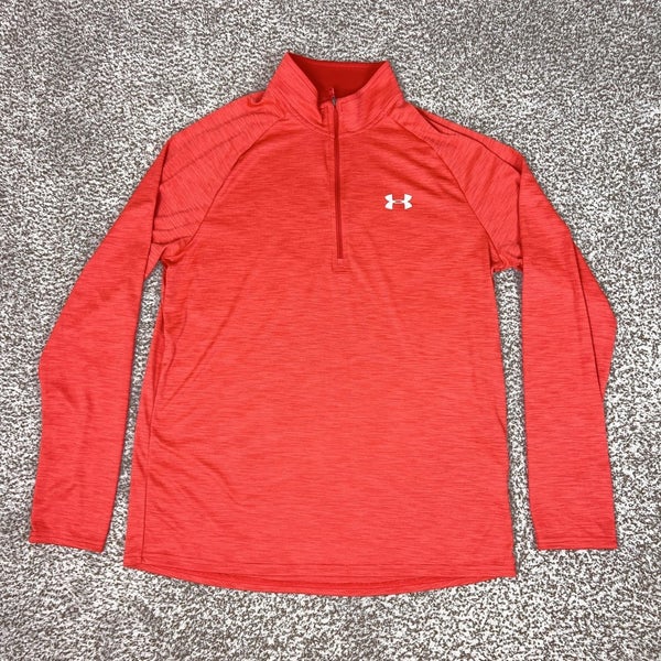 Under Armour Pullover Men Large Orange Quarter Zip Long Sleeve Athletic Heatgear