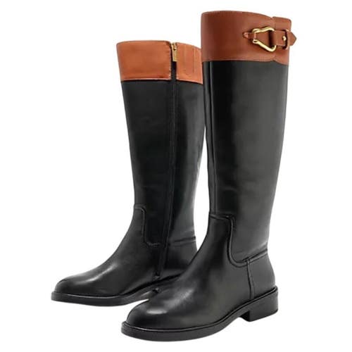 Vince Camuto Andalian Boots Women's 7.5 Brown Black Wide Calf Knee-High ZAP203