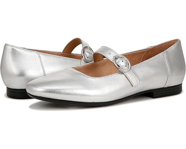 Naturalizer Kelly Flats Women's US 8 Silver Leather Round Toe Mary Jane ZAP207