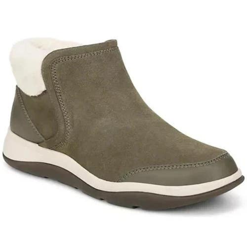 Vionic Norwood Boots Women's US 8 Olive Suede Round Toe Ankle Side-Zip ZAP202