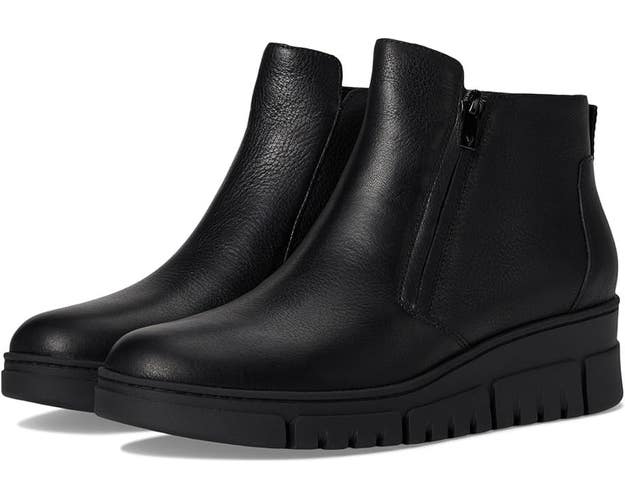 Vionic Uptown Sur Boots Women's 9.5 Black Leather Wedge Heel Ankle Bootie ZAP588