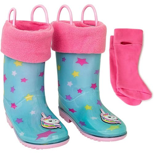 Addie & Tate Rain Boots Kids 11 Blue Stars Mid-Calf Waterproof Pull On RHS4664