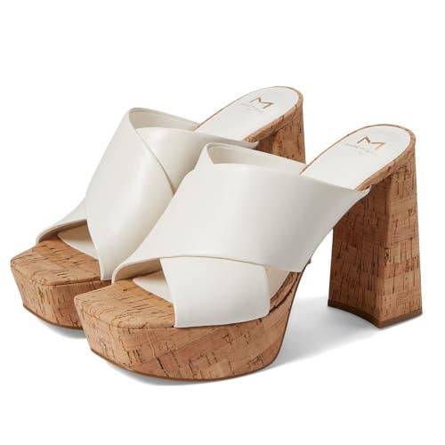 Marc Fisher LTD Farlow Sandal Women 10M White Leather Platform Block Heel NCZ319