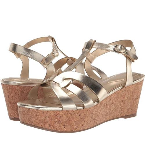 Bandolino Kayden 3 Sandals Women's US 10 Gold Adjustable Strap Wedge Heel NCZ355