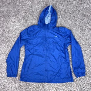 Under Armour Jacket Womens Large Blue UA Storm Hooded Windbreaker Rain Shell