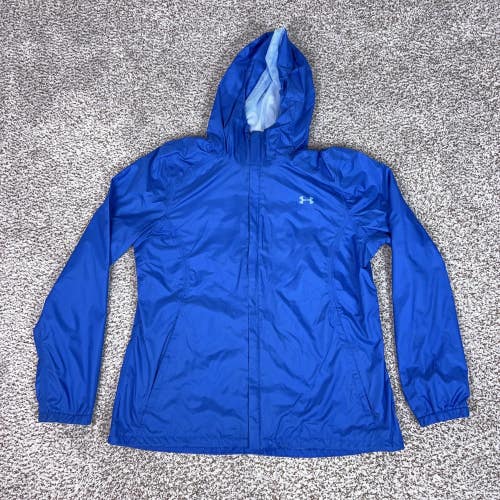 Under Armour Jacket Womens Large Blue UA Storm Hooded Windbreaker Rain Shell