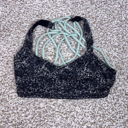 Lululemon Sports Bra Womens Small Black Strappy Free To Be Workout Gym Yoga Logo