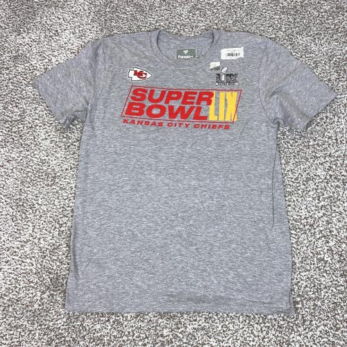 Kansas City Chiefs Shirt Mens Medium Gray NFL Football Super Bowl LIX Tee Roster