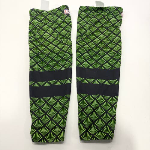 Used Once Green and Black Chicago Steel Tidal Wave Hockey Socks - Large