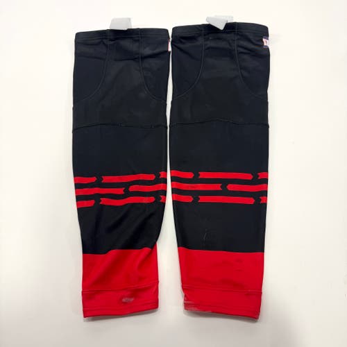 Used Once Black and Red Chicago Steel Tidal Wave Hockey Socks - Large