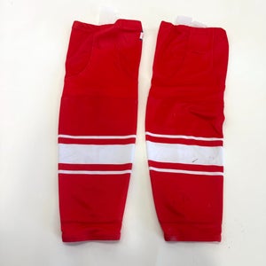 Used Once Red and White Chicago Steel Socks with Velcro - Senior Large