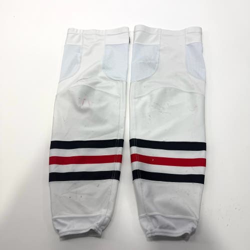 Used White, Red, and Black Adidas Game Socks - Chicago Blackhawks - Senior L