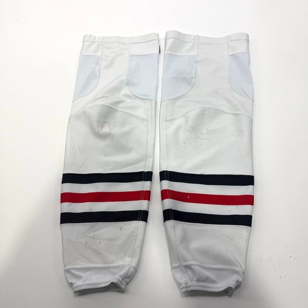 Used White, Red, and Black Adidas Game Socks - Chicago Blackhawks - Senior L