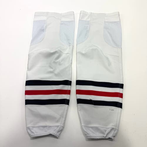 Used White, Red, and Black Adidas Game Socks - Chicago Blackhawks - Senior XL