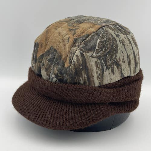 Vintage Realtree Camo Brimmed Beanie Hat Hunting Cap Insulated Made In USA Osfa