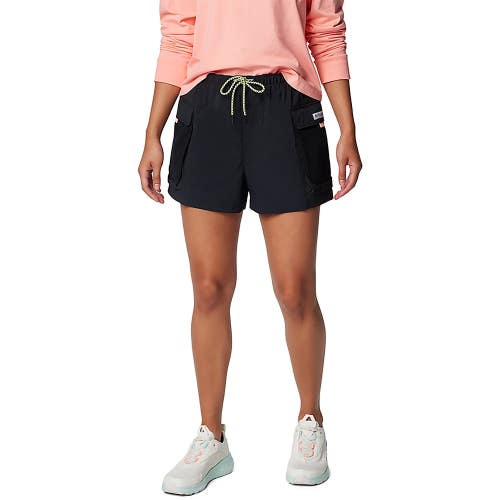 Columbia PFG Open Water Cargo Shorts Women's XL Black Drawstring Waist DSGL1074