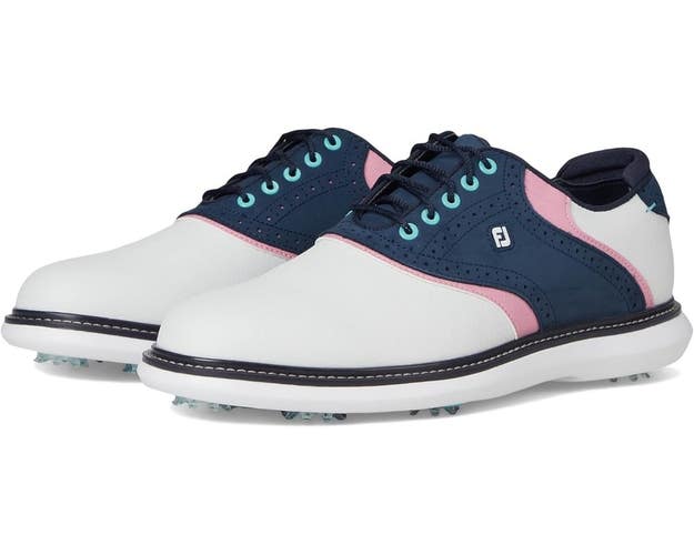 FootJoy New Wave Traditions 57959 Men's 9.5 White Blue Spiked Golf Shoes RHS8124
