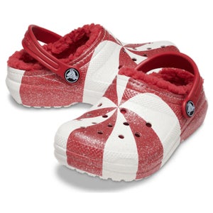 Crocs Classic Lined Holiday 209298-119 Clog Kids White Red Slip On Shoes JAX1185