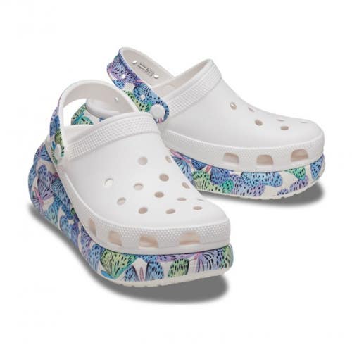 Crocs Crush Butterfly 208258-94S Clog Men's 12 White Multi Comfort Shoes JAX1182