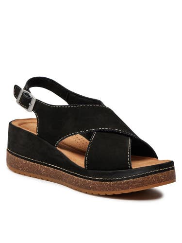 Clarks Kassanda Step Sandals Women's US 9C Black Nubuck Slingback Wedge Hawk2703
