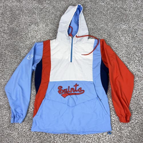 St Paul Saints Jacket Mens Medium Blue Hooded 1/4 Zip Windbreaker Baseball MILB