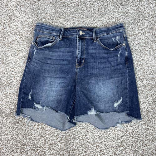 Judy Blue Shorts Womens 1XL Blue Denim Bermuda Distressed Raw Hem Stretch Casual