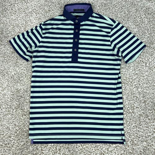Greyson Polo Shirt Mens Small Blue Stripe Band Collar Golf Performance Top Sport