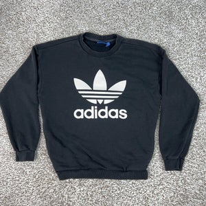 Adidas Sweatshirt Mens XS Black Crewneck Trefoil Logo Pullover Top Pockets Gym