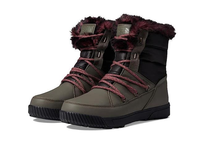 The North Face Sierra Luxe Women New Taupe Green Waterproof Winter Boots ZPO2396