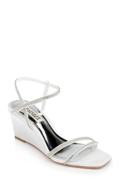 Badgley Mischka Unity Sandals Women's US 7.5 White Rhinestone Wedge Heel ZPO2426
