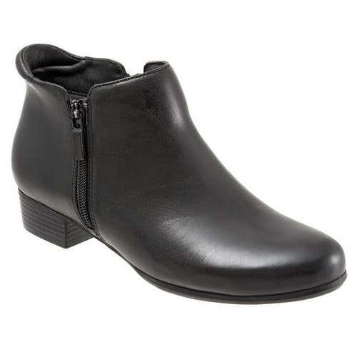 Trotters Major Boot Women's 6 Black Leather Dual Zipper Block Heel Ankle ZPO2448