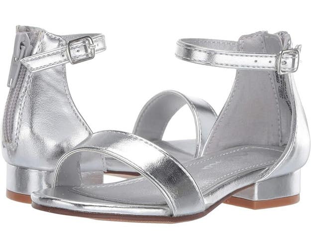 Nina Hidi-T Sandals Girls US 12 Silver Metallic Ankle Strap Block Heel RHS3940