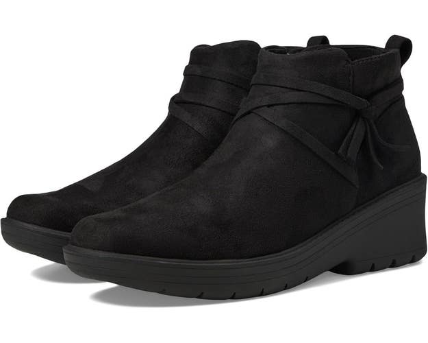 Bzees Blaine Boots Women's 7.5 Black Round Toe Wedge Heel Ankle Bootie LION1027