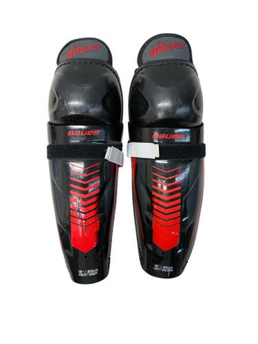 Used Bauer LIL SPORT Junior Shin Guards Black And Red 12" 11835-S000206951