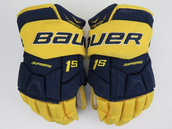 Bauer Supreme 1S Michigan Wolverines Pro Stock NCAA Hockey Gloves Senior 15"