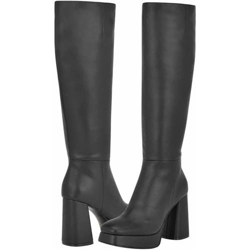 Nine West Vadda Boots Women's 11M Black Faux Leather Platform Block Heel HTAT727