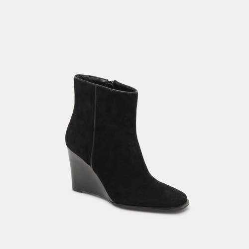 Dolce Vita Susann Boots Women's 7.5 Onyx Suede Wedge Heel Ankle Bootie JOBB145