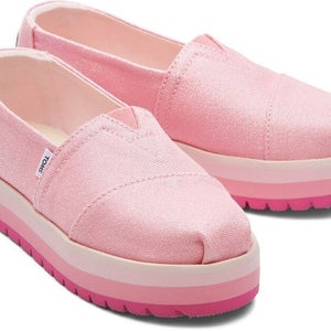 Toms Alp Platform 10019840 Girls US 5 Pink Twill Glimmer Slip-On Shoes JOBB039