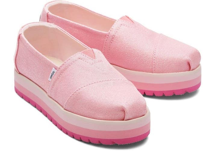 Toms Alp Platform 10019840 Girls US 5 Pink Twill Glimmer Slip-On Shoes JOBB039