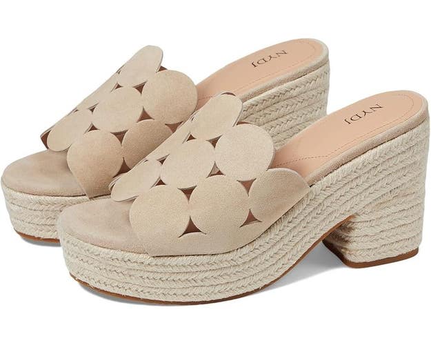 NYDJ Helene Sandals Women's US 7.5 Beige Leather Block Heel Espadrilles JOBB117