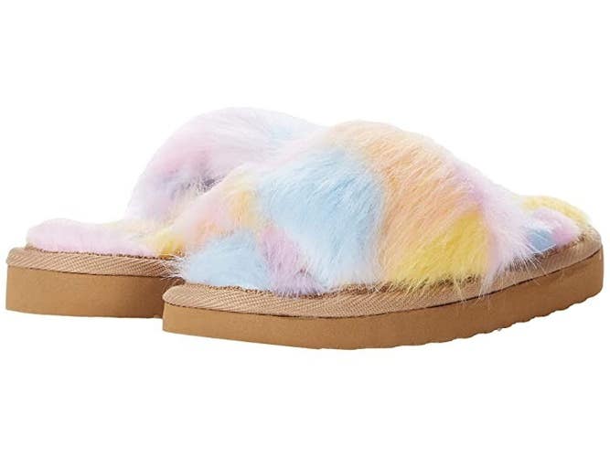 Minnetonka Lyla 582688 Slippers Kids US 4 Pink Unicorn Faux Fur Slides JOBB047