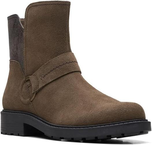 Clarks Opal Rose 26168396 Boots Women's US 7.5 Dark Olive Suede Ankle JOBB213