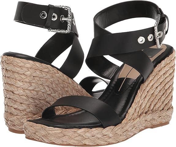 Dolce Vita Aldona Sandals Women 6.5 Black Leather Ankle Strap Wedge Heel JOBB119