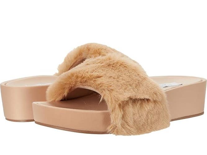 Steven New York Raine RAIN06D1 Sandals Women's US 7.5 Tan Faux Fur Slide JOBB129