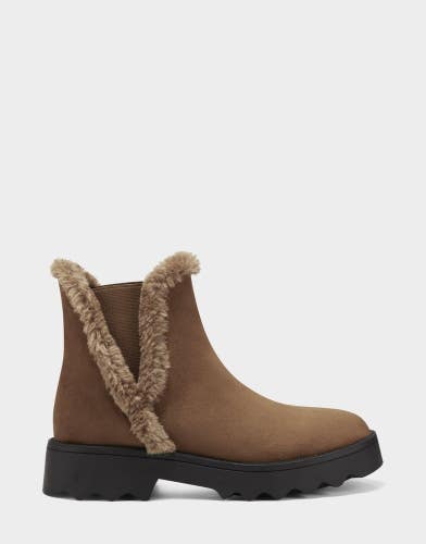 Aerosoles Swallow Boots Women's US 7 Tan Brown Faux Fur Ankle Chelsea NCZ369