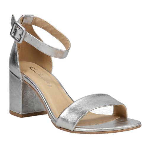CL by Laundry Jody Sandals Women's US 8.5 B Silver Ankle Strap Block Heel NCZ329