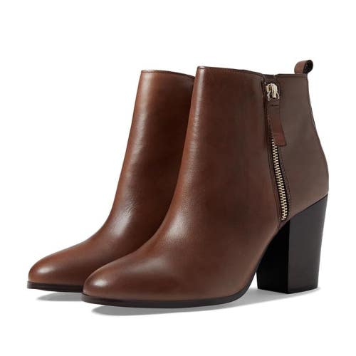 ALDO Noemieflex Boots Women's 10 B Brown Leather Zipper Block Heel Bootie NCZ334