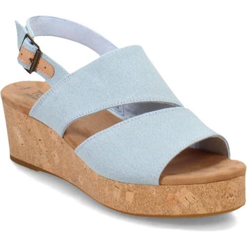 TOMS Claudine Sandals Women's US 9.5 Pastel Blue Ankle Strap Wedge Heel NCZ381