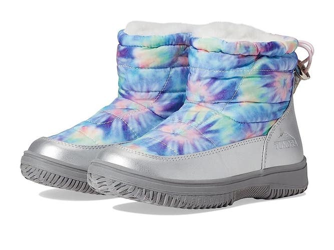 Tundra Bethel Kids 5 Blue Tie-Dye Faux Fur Round Toe Ankle Snow Boots JOBB092