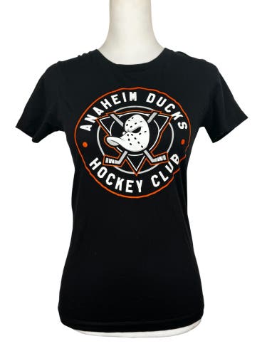 Trust & Tradition Anaheim Ducks Hockey Club Women’s Short Sleeve Black Graphic Tee Shirt Mighty Duck